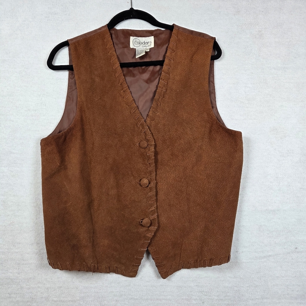 Vintage Cedars Sports Suede Leather Vest Size Large Brown